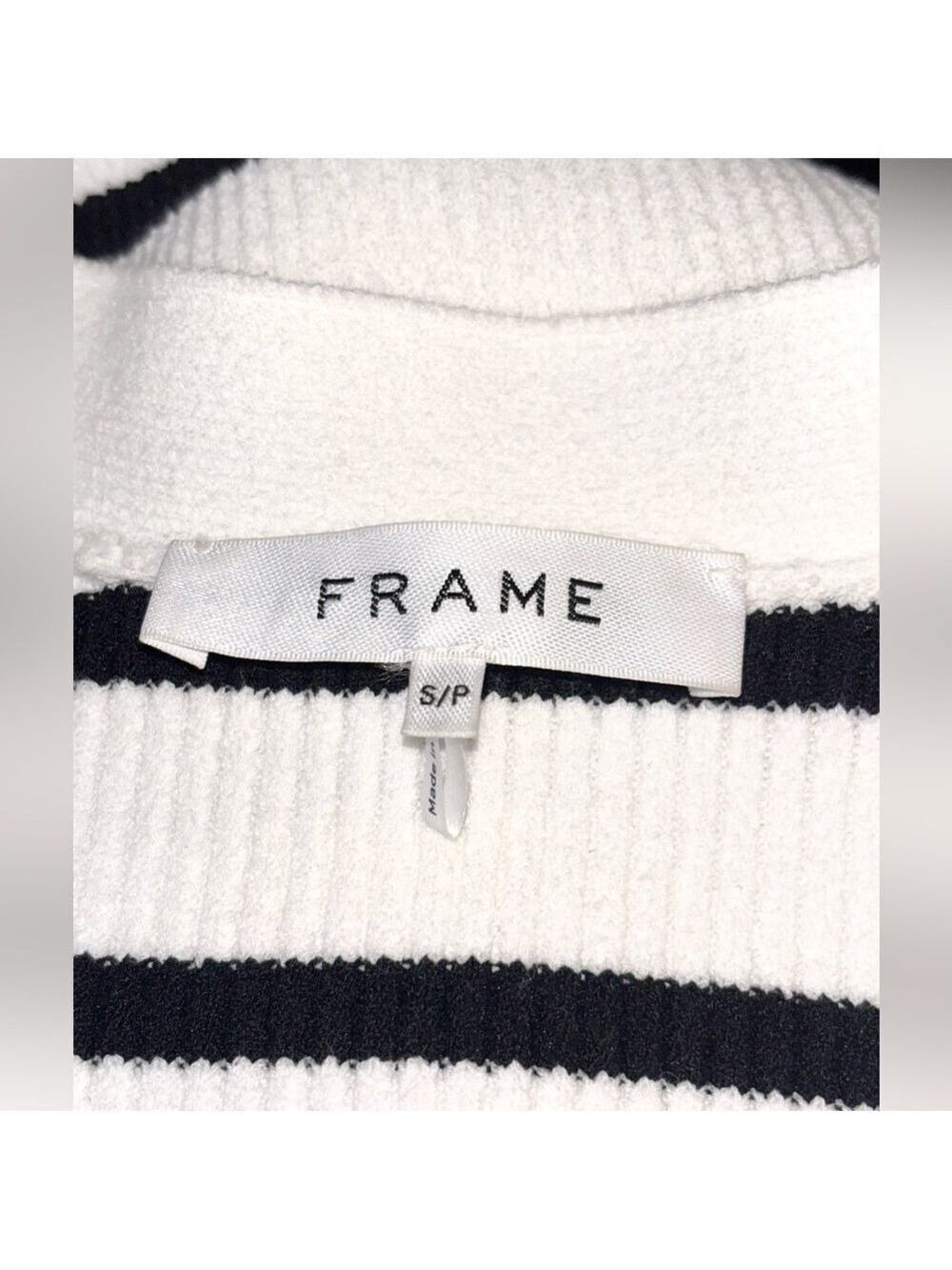 FRAME Relaxed Striped Rib-Knit Cardigan Black and White Stripes Size Small - Picture 11 of 13